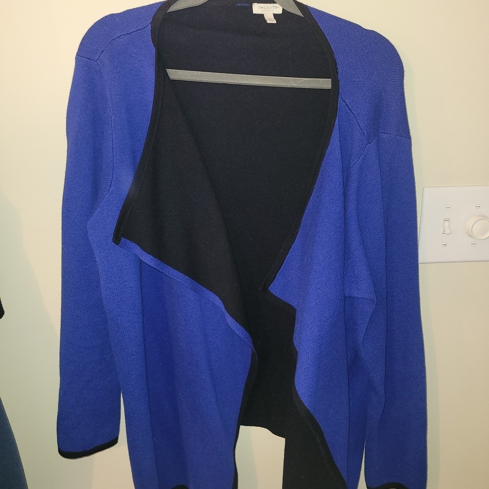 Talbots‎ Blue Black Open Front Sweater ‐ Lots Of Compliments!